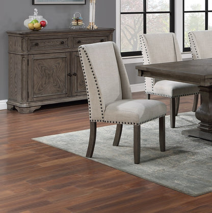 Traditional Formal 2pc Side Chairs Upholstered Wingback Design Oak Finish Dining Room Furniture Nailhead Trims Dining Chairs image 1
