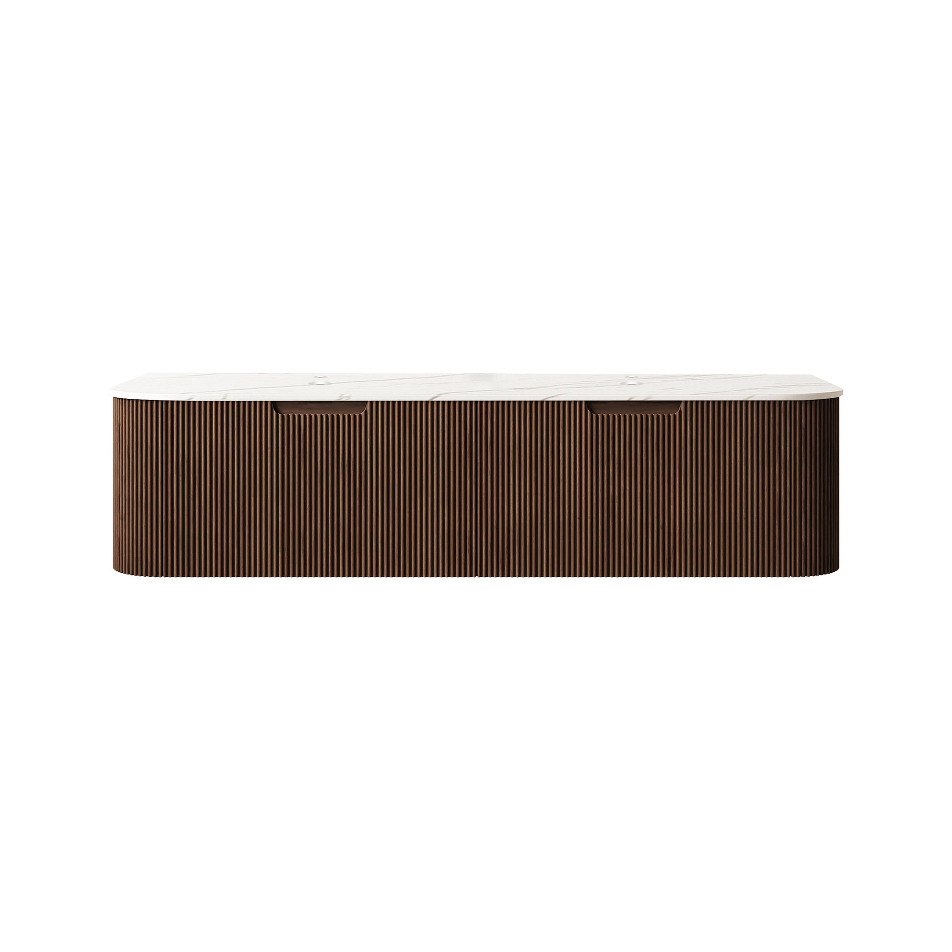 DINA 60'' Wall Mounted Plywood Cabinet with Carrara White Sintered Stone Countertop, Two Drawers, NO Basin, NO Faucet and Drain, Dark Walnut Woodgrain Color image 1