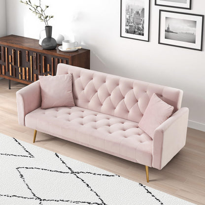 71 inch convertible love seat sofa, American retro pink velvet, suitable for small living room, bedroom, office image 6