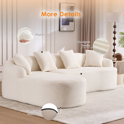 Boneless L-Shape Sectional Sofa with Curved Chaise,White Modular Chenille Compression Couch,30D High-Density Foam,Minimalist Modular Couches Sleeper for Living Room Bedroom Apartment Lounge. image 6