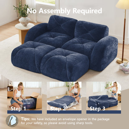 U-shaped Boneless Sofa,Soft Velvet Fabric,Tufted Design,32D High Density Sponge,No Assembly Required,Ergonomic Design Bottom, Anti-Slip Design,Movable Ottomans For Bedrooms,Blue image 3