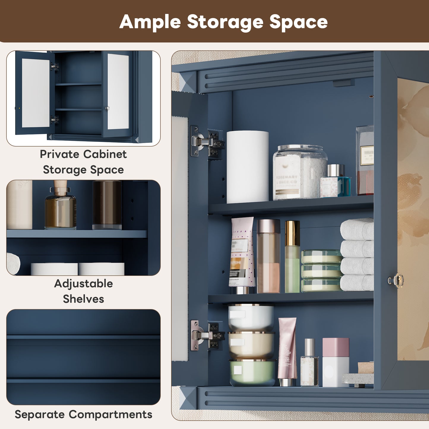 36'' x 28'' Medicine Cabinet, Wall Mounted Bathroom Storage Cabinet, Modern Bathroom Wall Cabinet with 2 Mirrors, Medicine Cabinet, Mirror Cabinet with 2 Adjustable Shelves image 6