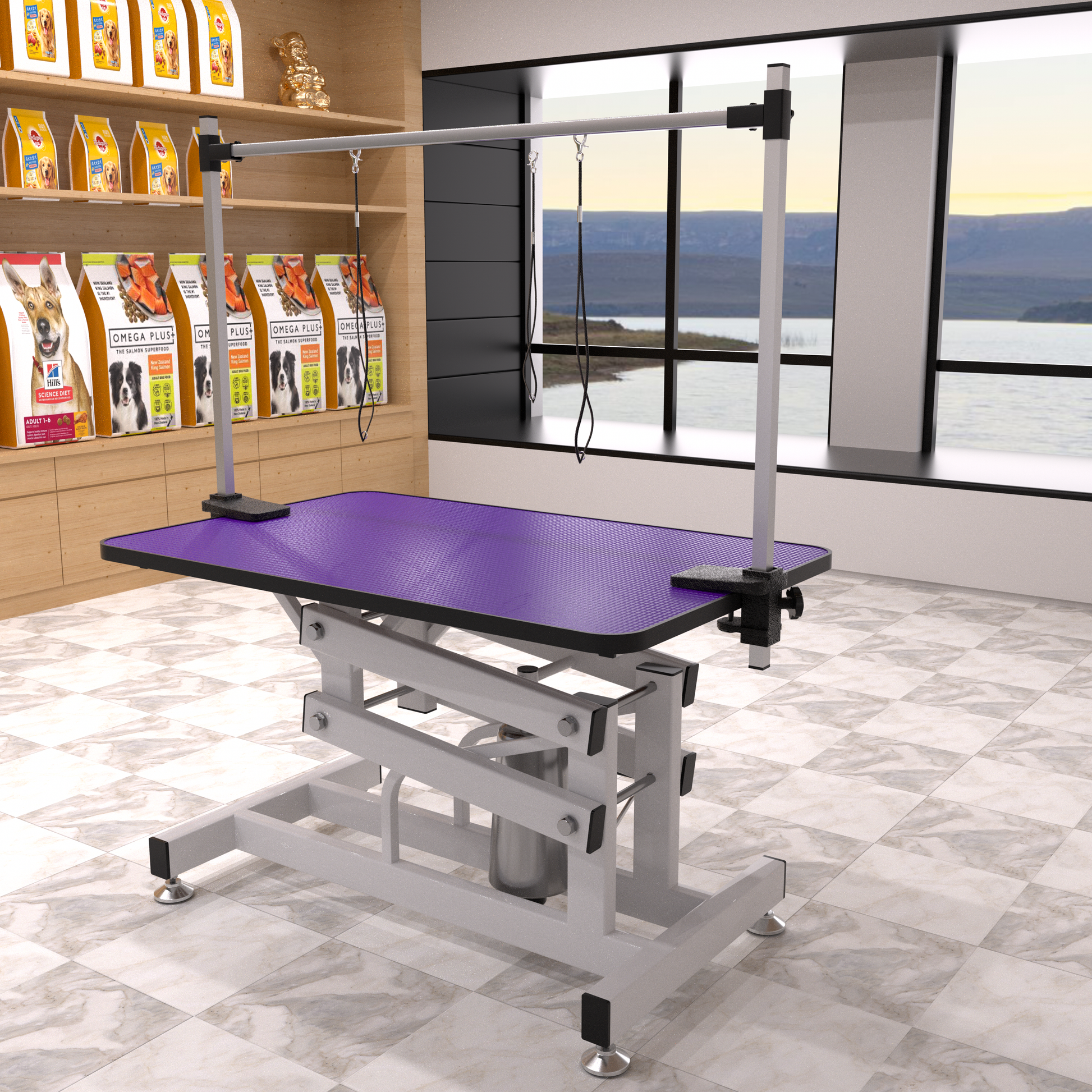 42.5INCH HYDRAULIC PET GROOMING TABLE WITH "H" ARM PURPLE image 1