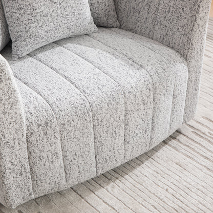 39"W Upholstered Oversized 360° Swivel Accent Barrel Chair and Half Cozy Sofa with 3 Pillows, Chenille Channel Tufted Pumpkin-Shape Club Armchair for Living Room, Bedroom, Office, Lounge,White-Black image 9