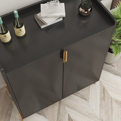 2 doors home wine bar cabinet with wine rack & adjustable storage shelf, modern sideboard with soft-closing hinge, dinning room buffet cabinet, Liquor Cabinet kitchen, living room coffee cart BLACK image 9