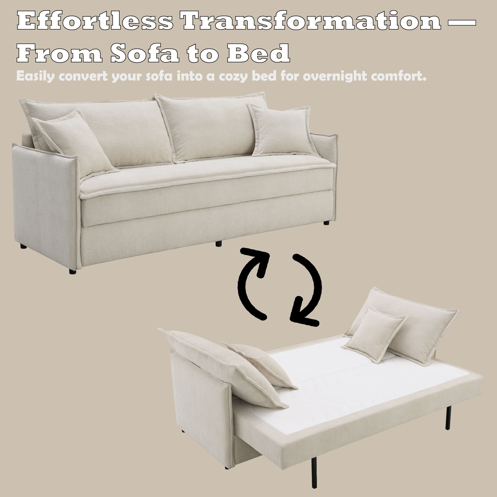 Elisea Beige Chenille Sofa w/Sleeper (Full) image 4