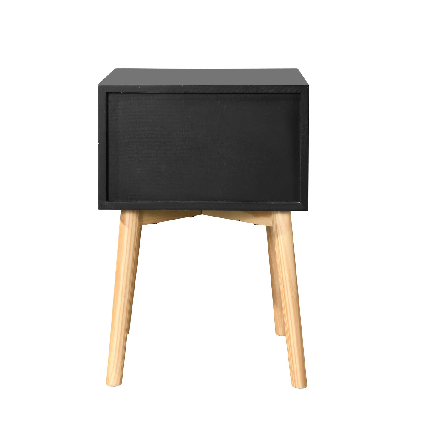 Side Table,Bedside Table with 2 Drawers and Rubber Wood Legs, Mid-Century Modern Storage Cabinet for Bedroom Living Room, Black image 6