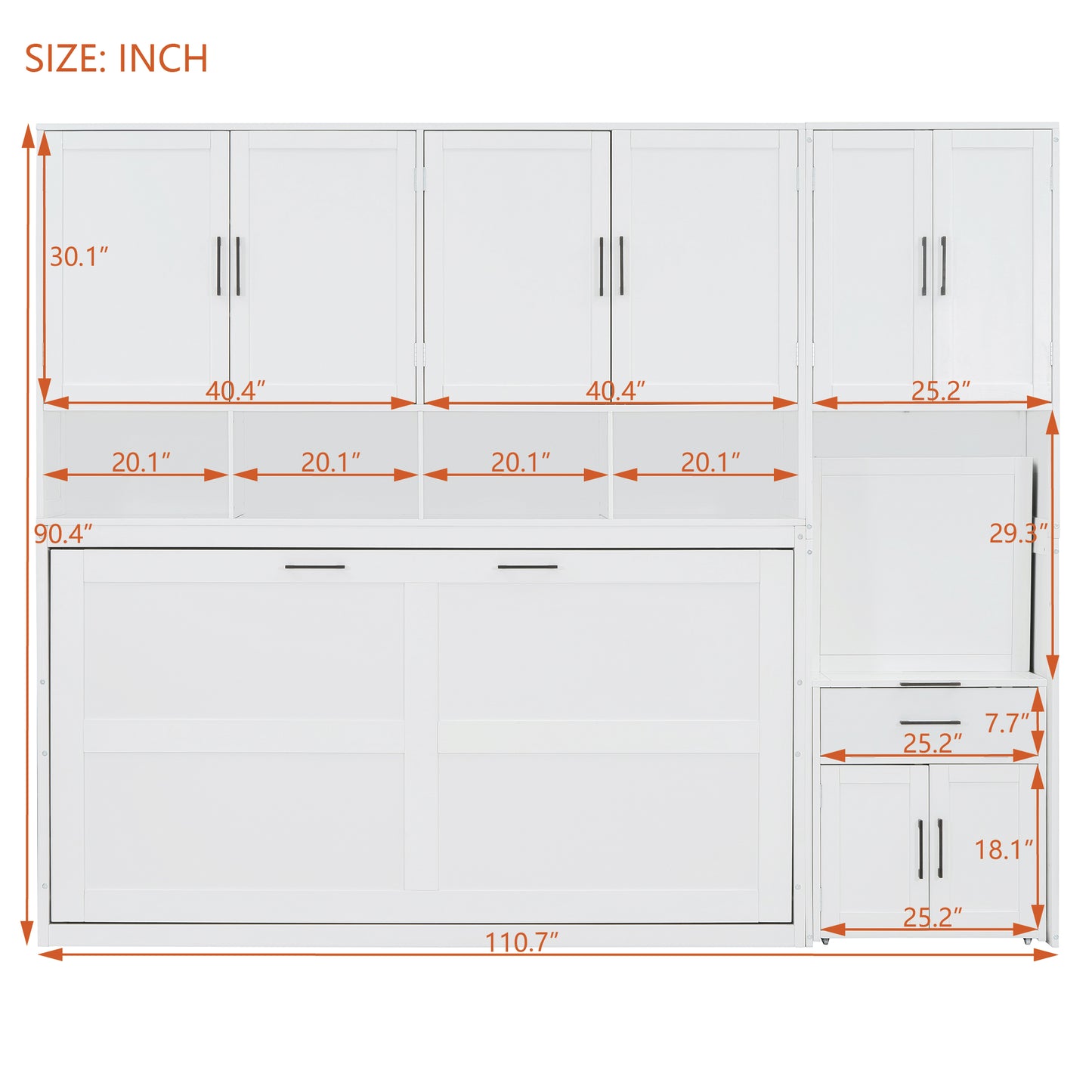 Twin Size Murphy Bed Wall Bed with Closet, Drawers & Desk-White(OLD SKU:LP000595AAK-2) image 4