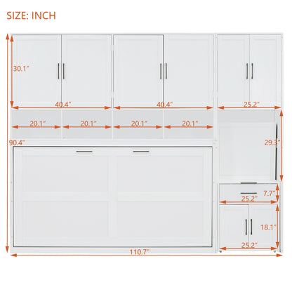 Twin Size Murphy Bed Wall Bed with Closet, Drawers & Desk-White(OLD SKU:LP000595AAK-2) image 4