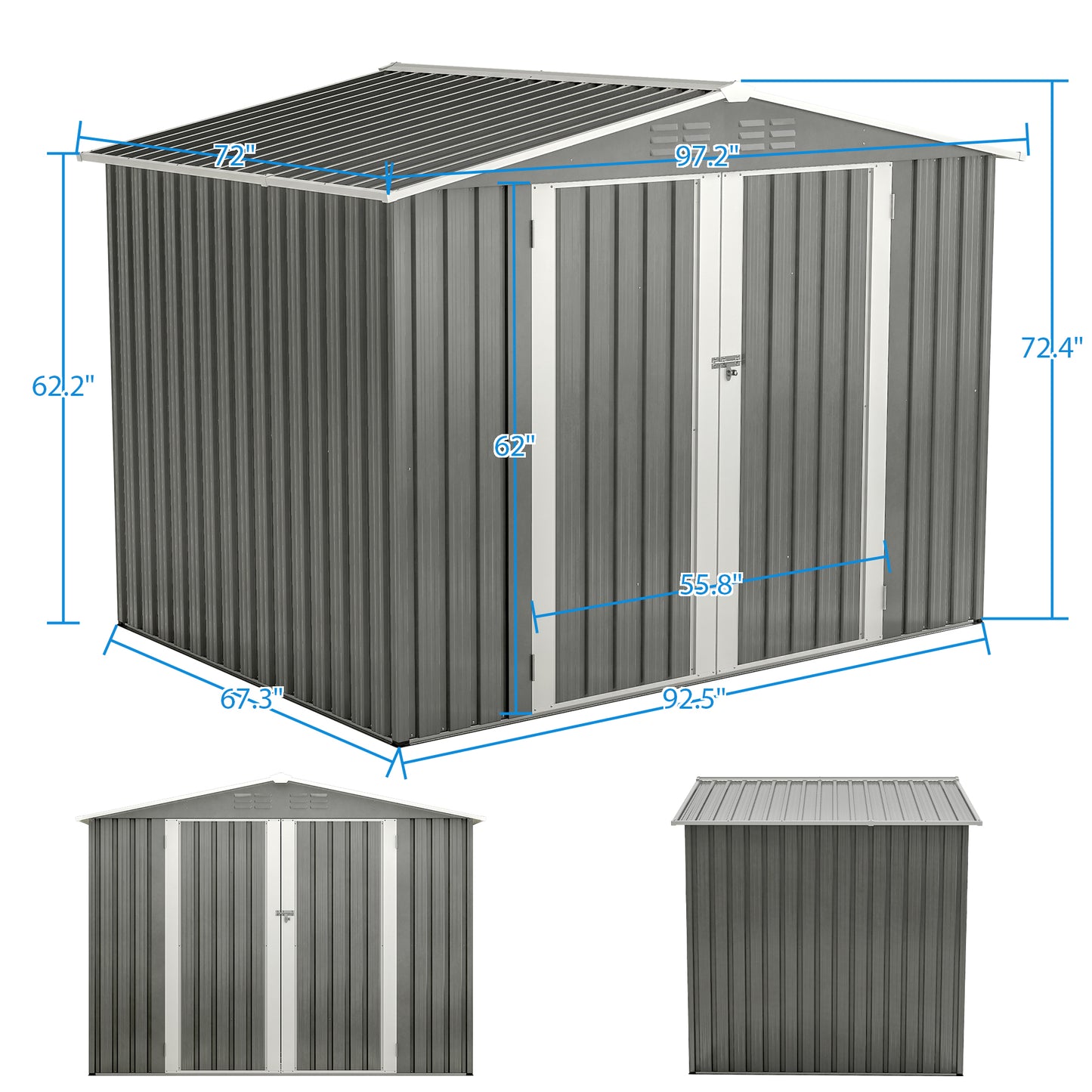 8 x 6 FT Outdoor Waterproof Garden Tool Storage Sheds with Metal Foundation with Floor Frame, Tool Shed with Lockable Hinged Doors & Air Vents, Storage House Waterproof for Backyard, Lawn, Gray image 2