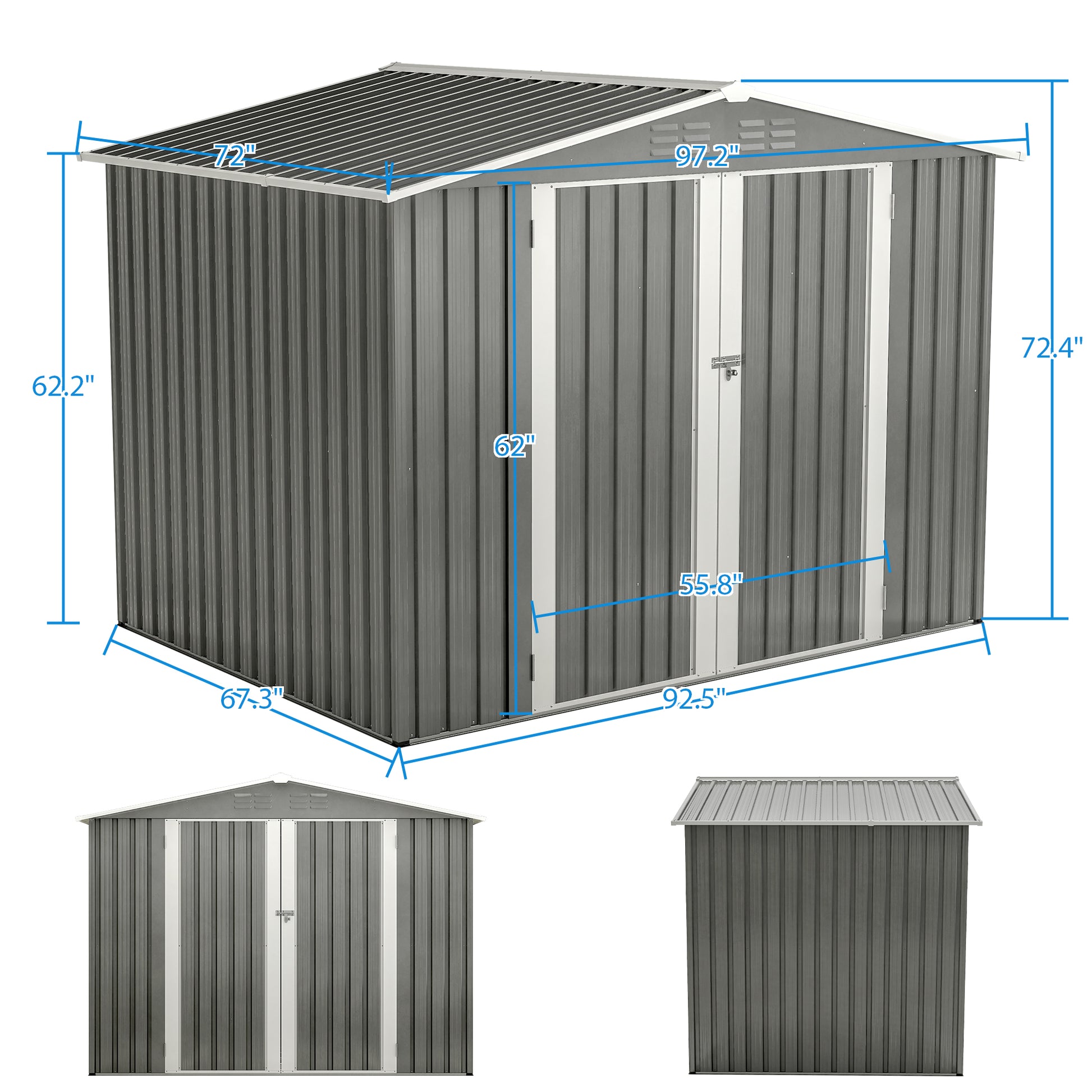8 x 6 FT Outdoor Waterproof Garden Tool Storage Sheds with Metal Foundation with Floor Frame, Tool Shed with Lockable Hinged Doors & Air Vents, Storage House Waterproof for Backyard, Lawn, Gray image 2