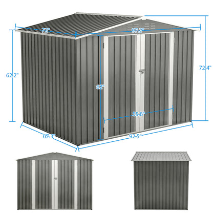 8 x 6 FT Outdoor Waterproof Garden Tool Storage Sheds with Metal Foundation with Floor Frame, Tool Shed with Lockable Hinged Doors & Air Vents, Storage House Waterproof for Backyard, Lawn, Gray image 2