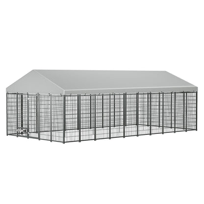 Large Dog Kennel Outdoor Pet Pens Dogs Run Enclosure Animal Hutch Metal Coop Fence with Roof Cover. 18.9'L x 9.61'W x 6.76'H. image 9
