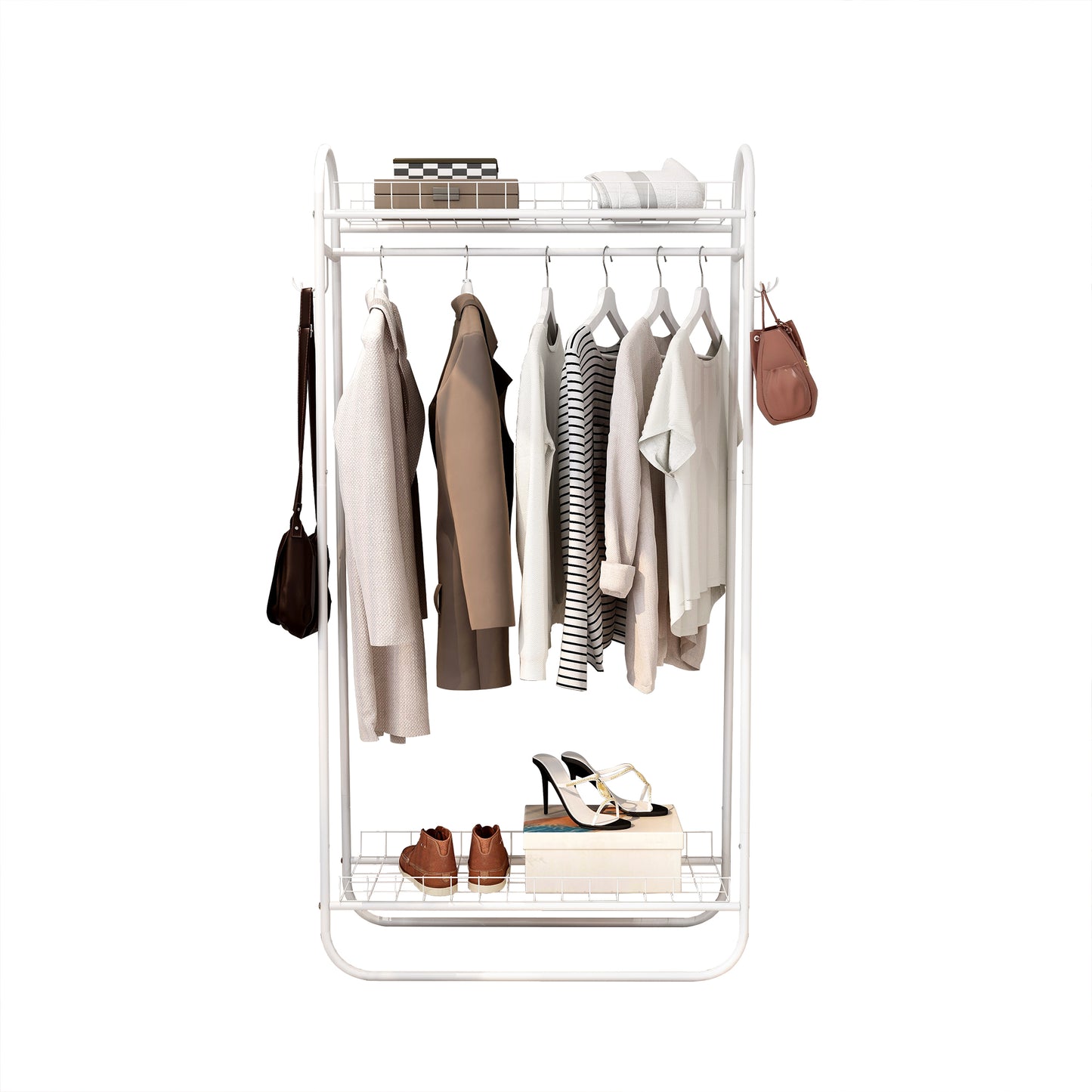 Garment Rack Freestanding Heavy Duty Clothing Rack, Metal Rolling Clothes Rack with Double Shelves, Portable Wardrobe Rack for Hanging Clothes image 11