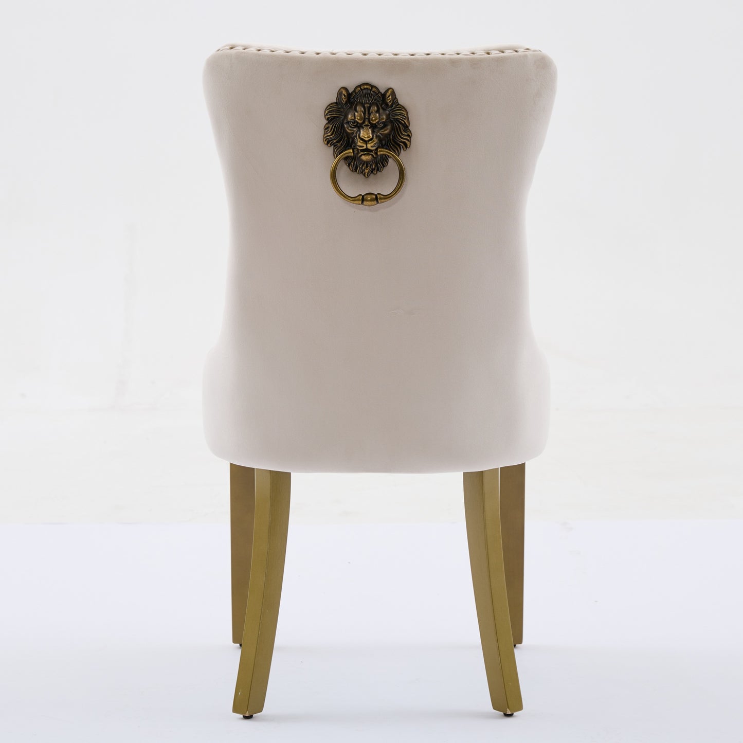Mid-Century Modern Chairs with Lion Head Pull Ring,High-end Tufted Solid Wood Contemporary Velvet Upholstered Dining Chair with Golden Wooden Legs Nailhead Trim 2-Pcs Set,Beige,SW1201BG image 7