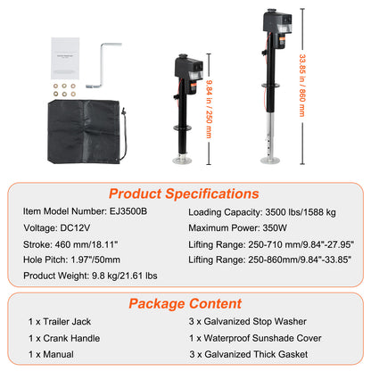Electric Trailer Jack, Power Tongue Jack Weight Capacity 3500 lbs, 9.84"-33.85" Electric Tongue Jack with Waterproof Cover for Lifting RV Trailer, Horse Trailer, Utility Trailer, Yacht Trailer image 4