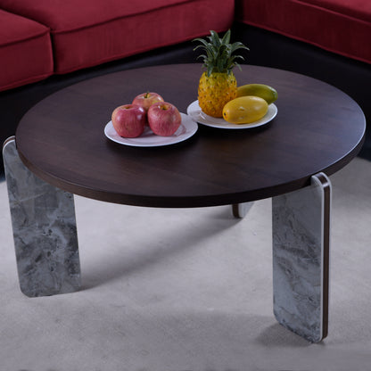 Modern Coffee Table with End Table Set, Durable walnut veneered MDF 83cm diameter Center Table with a 43cm diameter Side Table for Living Room, study room, strong and stable sintered stone legs/base image 7