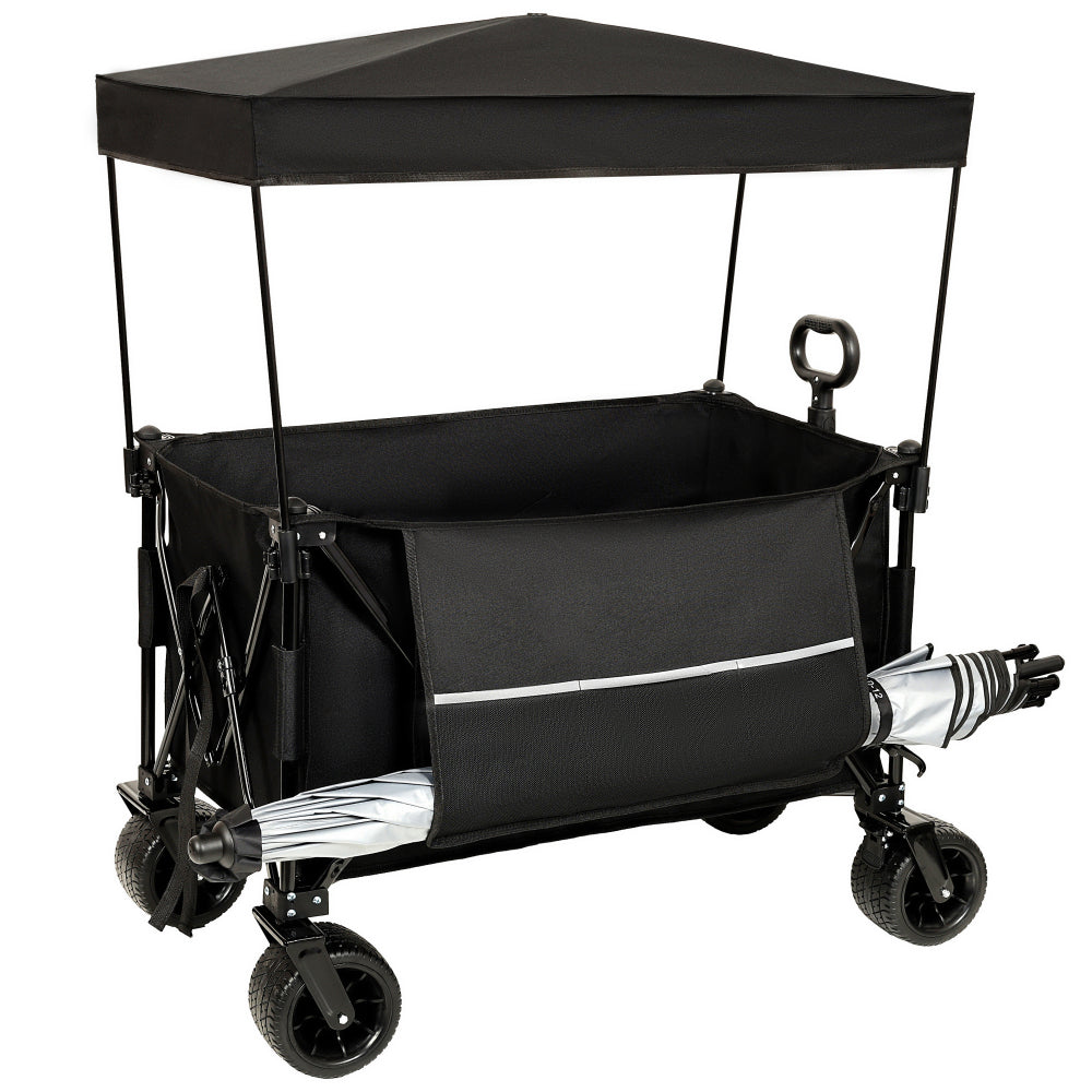 480Lbs Collapsible Wagon with Canopy,Wagon Stroller with 7" All-Terrain Wheels, Lightweight Foldable Wagon, Large Capacity for Camping, Shopping, Sports, and Garden Use,purple with mosquito net