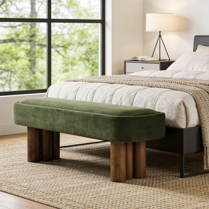 Indoor Green Fabric Dining Bench with Walnut Color Legs, 51.57'L Upholstered Seating for Kitchen, Dining Room and Living Space,250lbs Capacity image 1