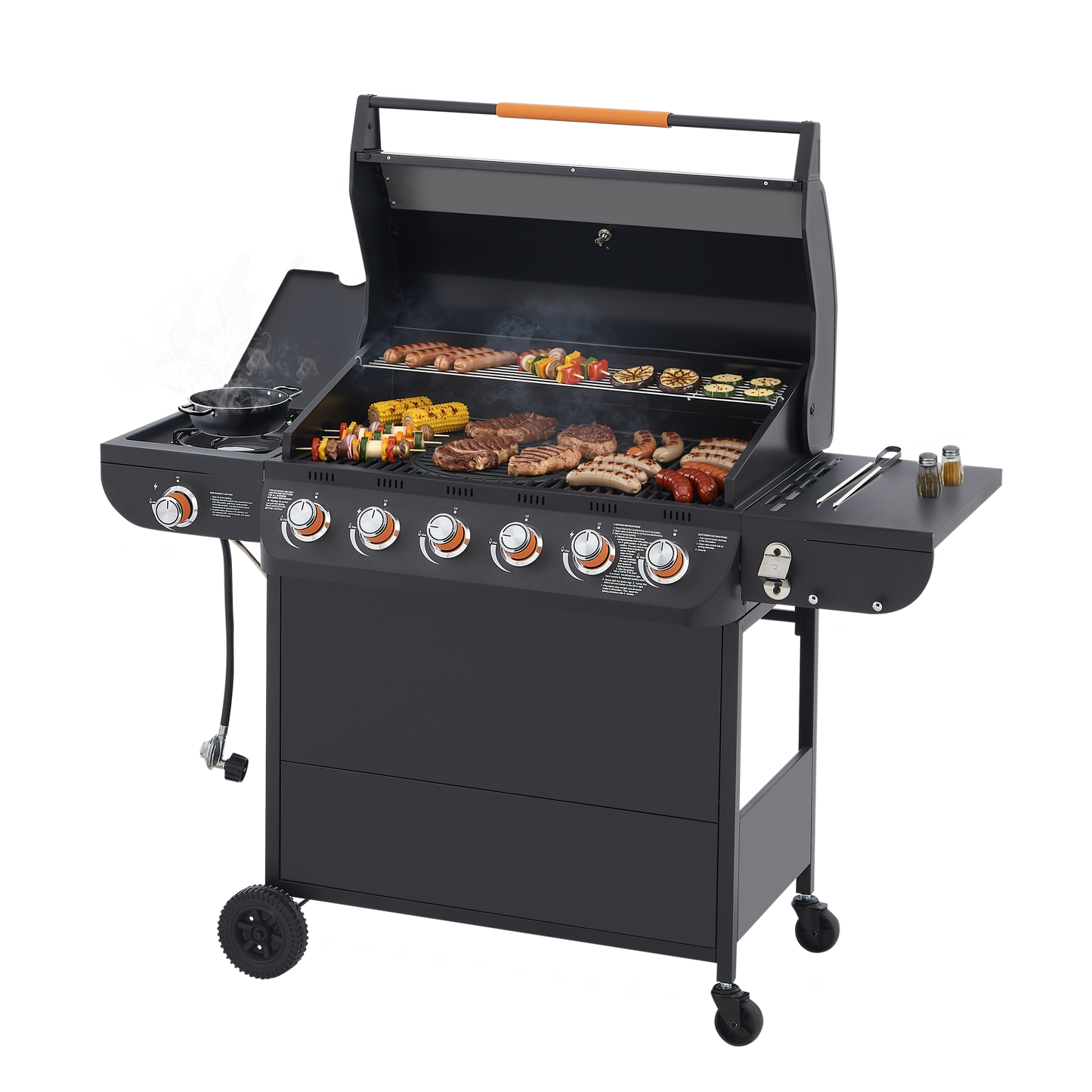 6 Burner BBQ Propane Gas Grill with Side Burner 72000 BTU Output Stainless Steel Barbecue Grill with Cast Iron Grates and Side Tables for Outdoor Cooking Kitchen and Patio Backyard. image 10