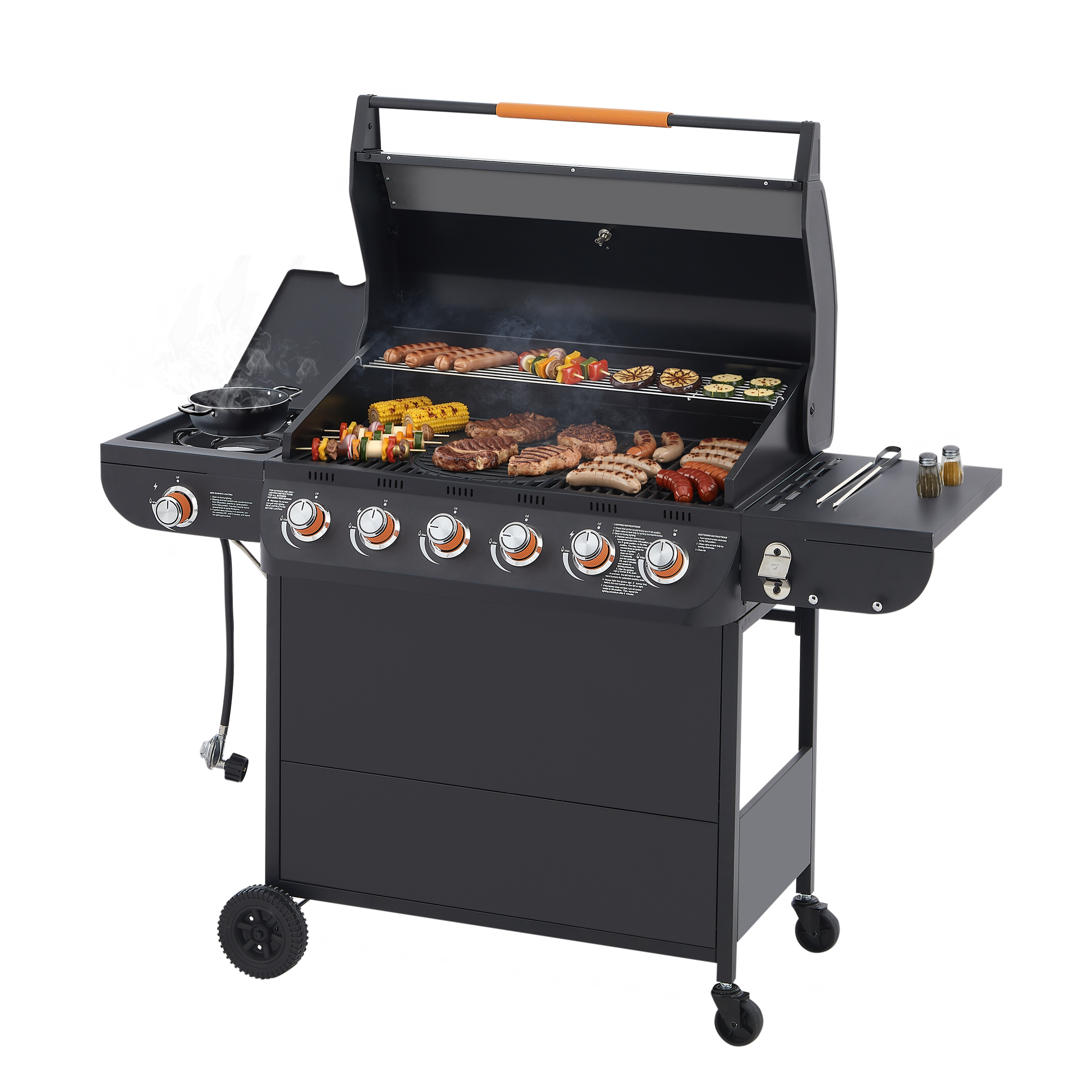 6 Burner BBQ Propane Gas Grill with Side Burner 72000 BTU Output Stainless Steel Barbecue Grill with Cast Iron Grates and Side Tables for Outdoor Cooking Kitchen and Patio Backyard. image 10