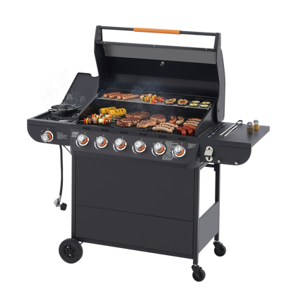 6 Burner BBQ Propane Gas Grill with Side Burner 72000 BTU Output Stainless Steel Barbecue Grill with Cast Iron Grates and Side Tables for Outdoor Cooking Kitchen and Patio Backyard. image 10