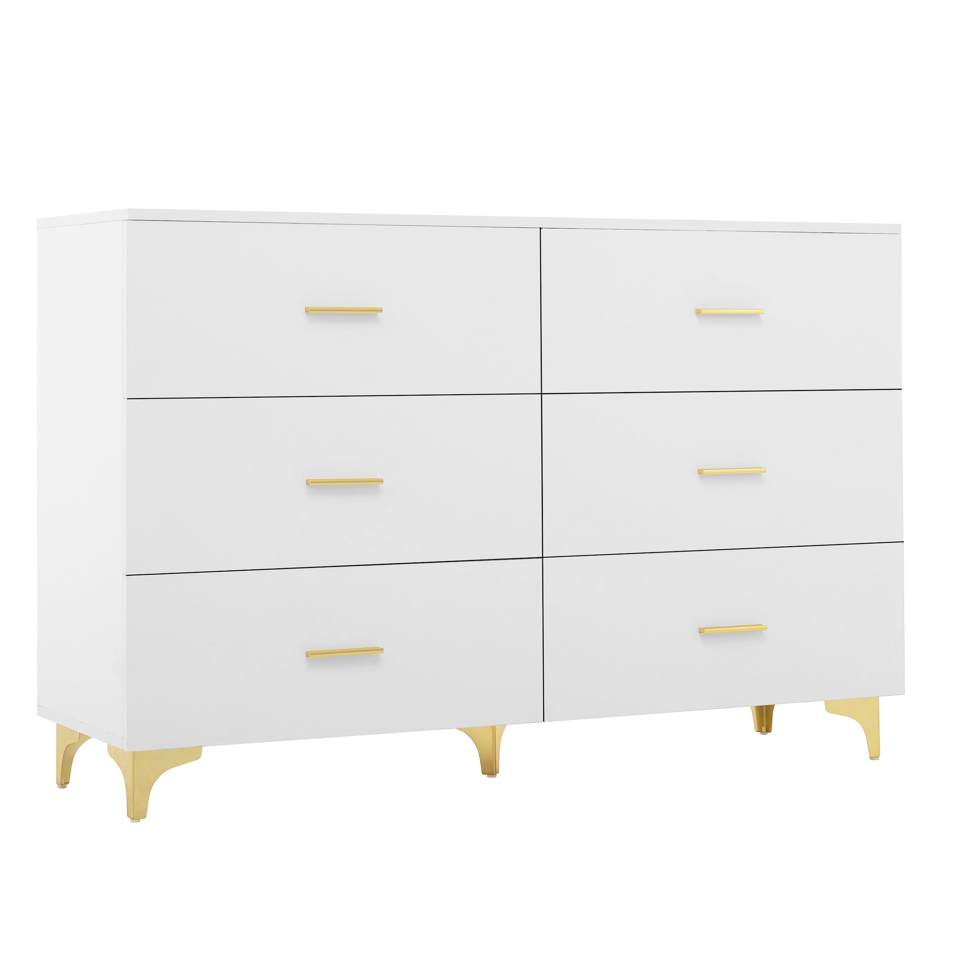 White 6 Drawer Dresser with Gold Handles & Metal Legs, Deep Storage Space, Modern Chest of Drawers, Wooden Dresser Tv Stand for TV Stand,Living Room, Hallway, Entryway image 6