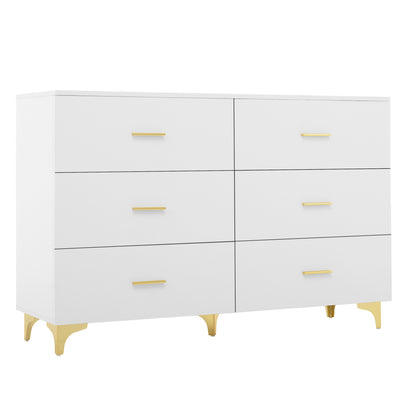 White 6 Drawer Dresser with Gold Handles & Metal Legs, Deep Storage Space, Modern Chest of Drawers, Wooden Dresser Tv Stand for TV Stand,Living Room, Hallway, Entryway image 6
