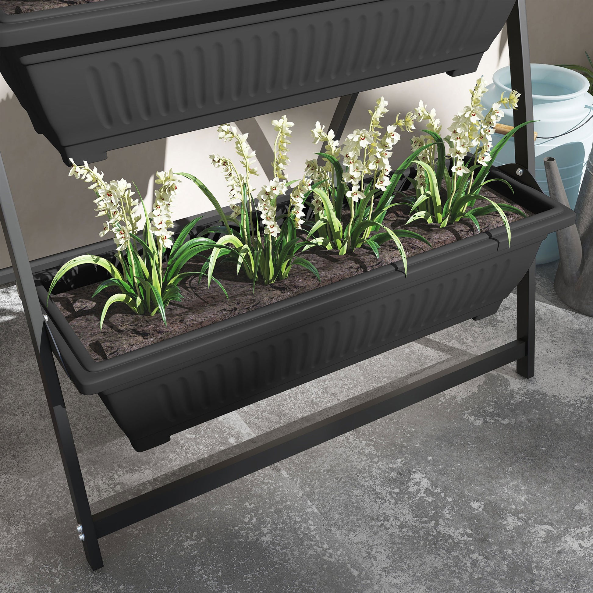 Outsunny Raised Garden Bed, 4 Tier Vertical Garden Planter Set, 4 Outdoor Planter Boxes with Stand, Self Draining Design Elevated Garden for Vegetable, Flowers & Herbs, Black image 9