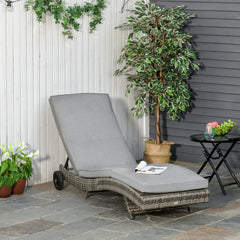 Outsunny Chaise Lounge Pool Chair, Outdoor PE Rattan Cushioned Patio Sun Lounger w/ 5-Level Adjustable Backrest & Wheels for Easy Movement, Wicker, Mixed Gray