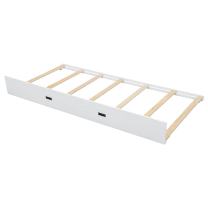Wood Queen Size Bunk Bed with Ladder and Trundle, White image 11