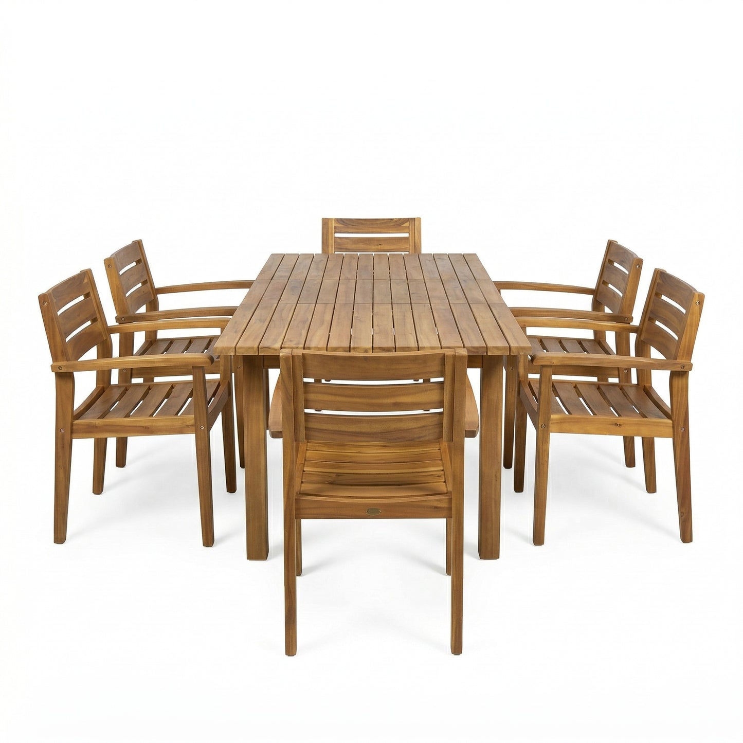7 Pieces Acacia Wood Outdoor Dining Set s,Modern 6 Chairs 1 Large Table,Dining Furniture Set for Lawn, Backyard, Garden Deck,Poolside,Teak image 4