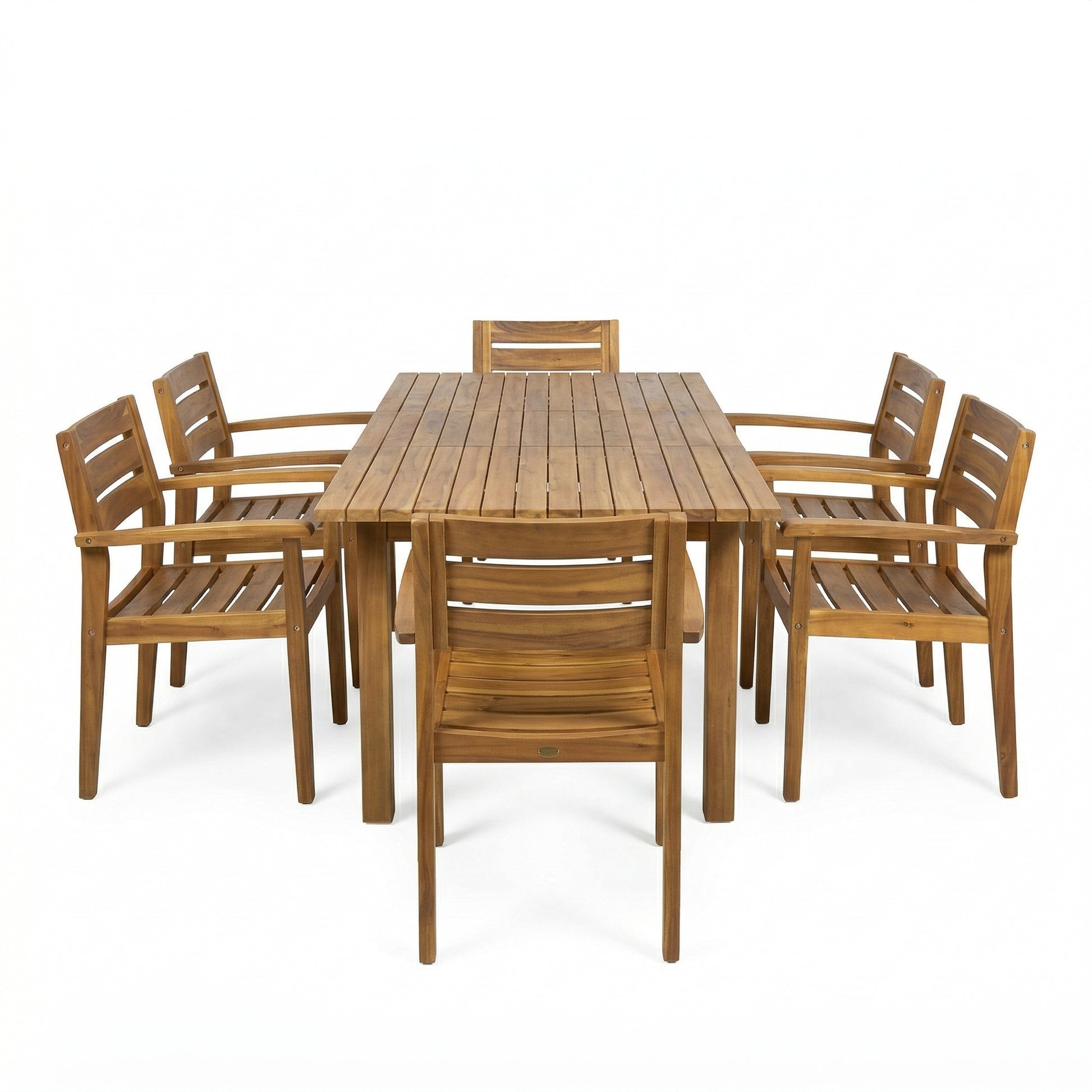 7 Pieces Acacia Wood Outdoor Dining Set s,Modern 6 Chairs 1 Large Table,Dining Furniture Set for Lawn, Backyard, Garden Deck,Poolside,Teak image 4