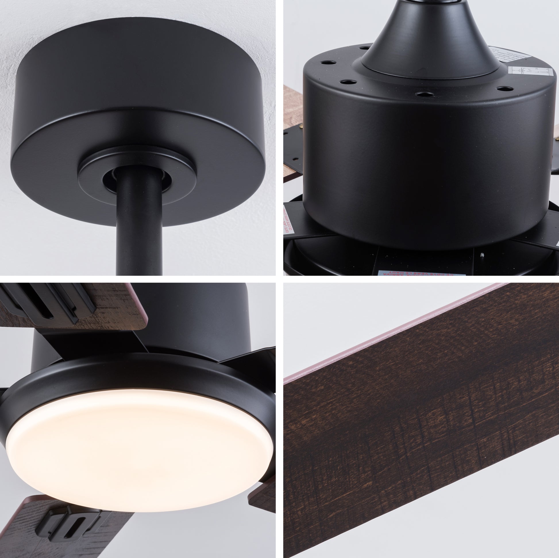 52 inch Black Ceiling Fans with Lights and Remote, Indoor/Outdoor Modern Ceiling Fan for Bedroom Living Room Patio, 6 Speed Reversible Quiet DC Motor, 3 CCT, Dual Finish Blades image 3
