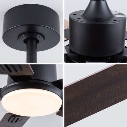 52 inch Black Ceiling Fans with Lights and Remote, Indoor/Outdoor Modern Ceiling Fan for Bedroom Living Room Patio, 6 Speed Reversible Quiet DC Motor, 3 CCT, Dual Finish Blades image 3