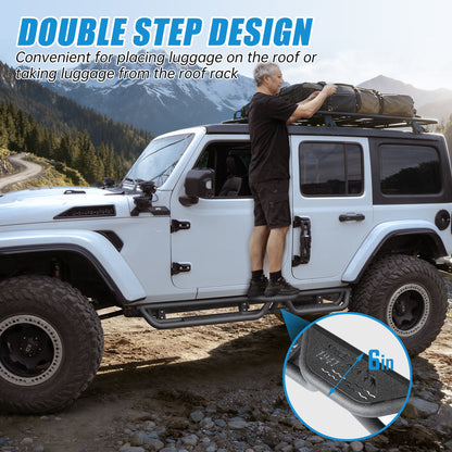 Coated Black Carbon 6-Inch 2-Stairs Side Step Rails Step Bars Steel Nerf Bars Running Boards Compatible with Jeep Wrangler JL 4 Doors 2018-2026 For Off-Road Protection Direct Bolt-On Installation image 6