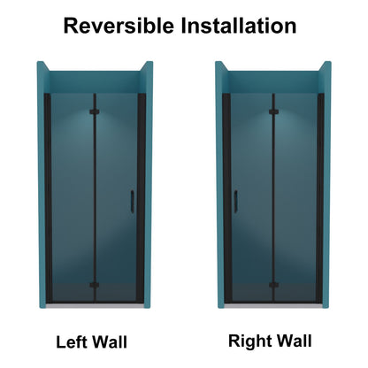 34 to 35-3/8 in. W x 72 in. H Bi-Fold Semi-Frameless Shower Doors in Matte Black with Clear Glass image 6