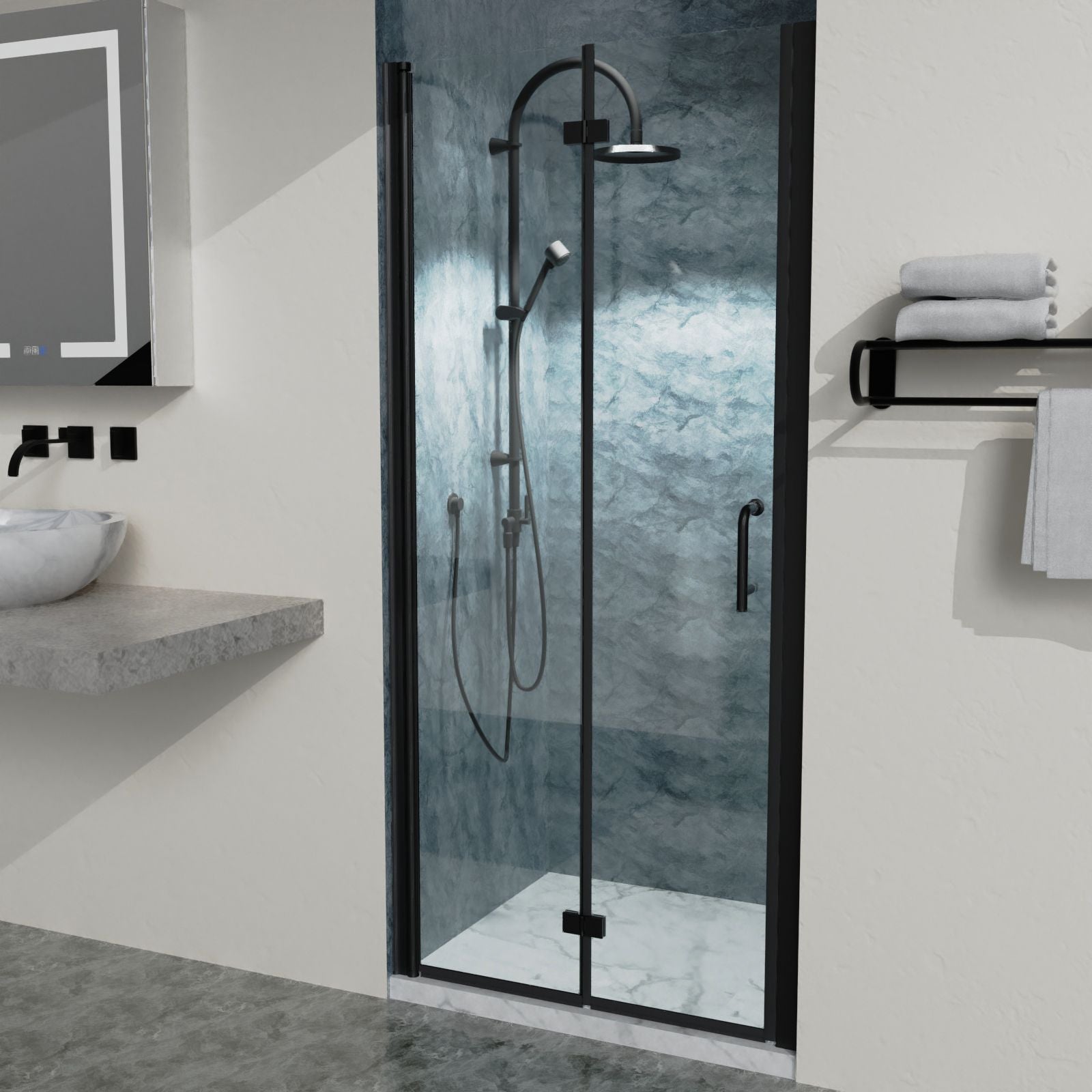 34 to 35-3/8 in. W x 72 in. H Bi-Fold Semi-Frameless Shower Doors in Matte Black with Clear Glass image 8