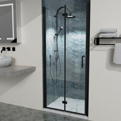34 to 35-3/8 in. W x 72 in. H Bi-Fold Semi-Frameless Shower Doors in Matte Black with Clear Glass image 8