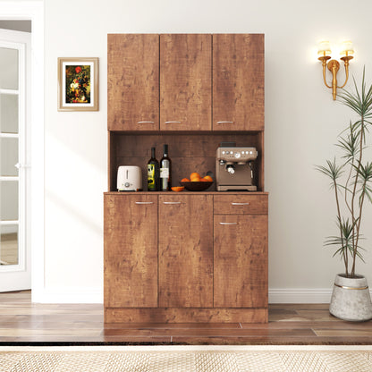 70.87" Tall Wardrobe& Kitchen Cabinet, with 6-Doors, 1-Open Shelves and 1-Drawer for bedroom,Walnut image 2