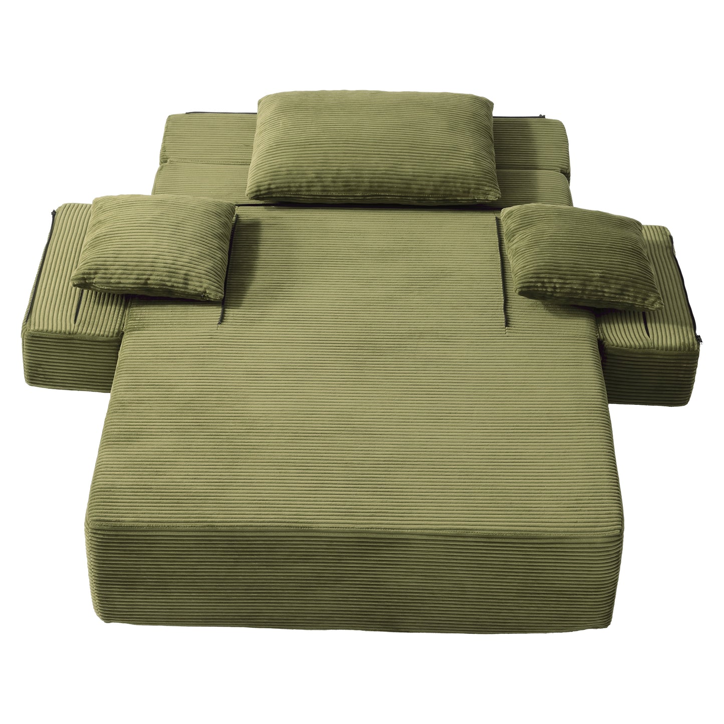 Luxurious Plush Corduroy Chaise Lounge with 3 Pillows, Convertible Sofa Bed with Storage Pocket, Frameless Design & Compression Foam for Small Spaces image 6