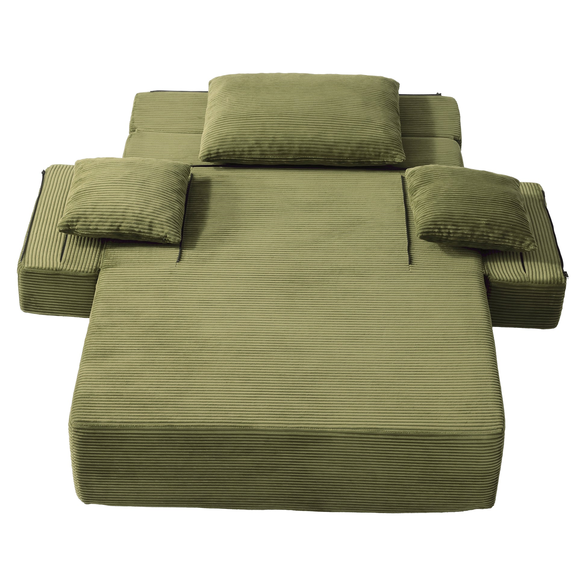 Luxurious Plush Corduroy Chaise Lounge with 3 Pillows, Convertible Sofa Bed with Storage Pocket, Frameless Design & Compression Foam for Small Spaces image 6