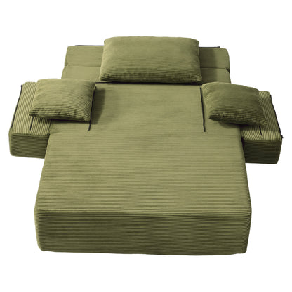 Luxurious Plush Corduroy Chaise Lounge with 3 Pillows, Convertible Sofa Bed with Storage Pocket, Frameless Design & Compression Foam for Small Spaces image 6