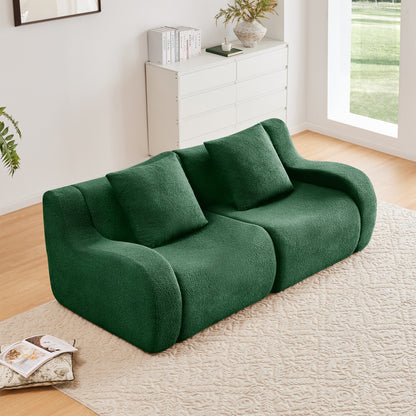 Soft Teddy Fabric Boneless Sofa,No Assembly Required Streamlined Design,Anti-Slip Design 32D High Density Sponge Fits Living Rooms Bedrooms,Green image 2