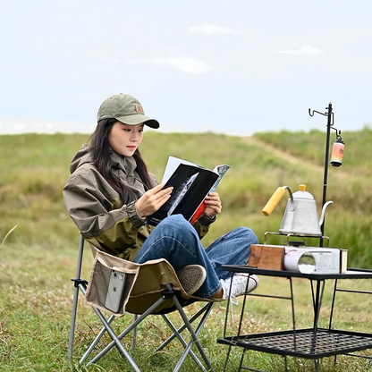 Outdoor Folding Moon Chair - side view showing carbon steel frame
