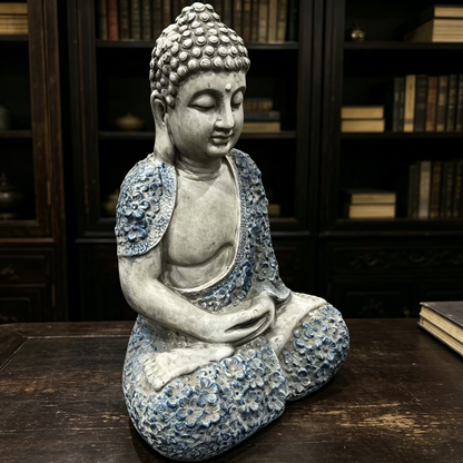 16'' Weatherproof Resin Buddha Garden Statue, Blue Floral Accent Meditating Buddha Figurine, Outdoor Zen Decor for Patio, Yard, Lawn & Landscape image 10