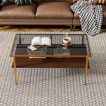 Rectangle Coffee Table with Gray Tempered Glass top and Golden Legs, Modern Table for Living Room image 3