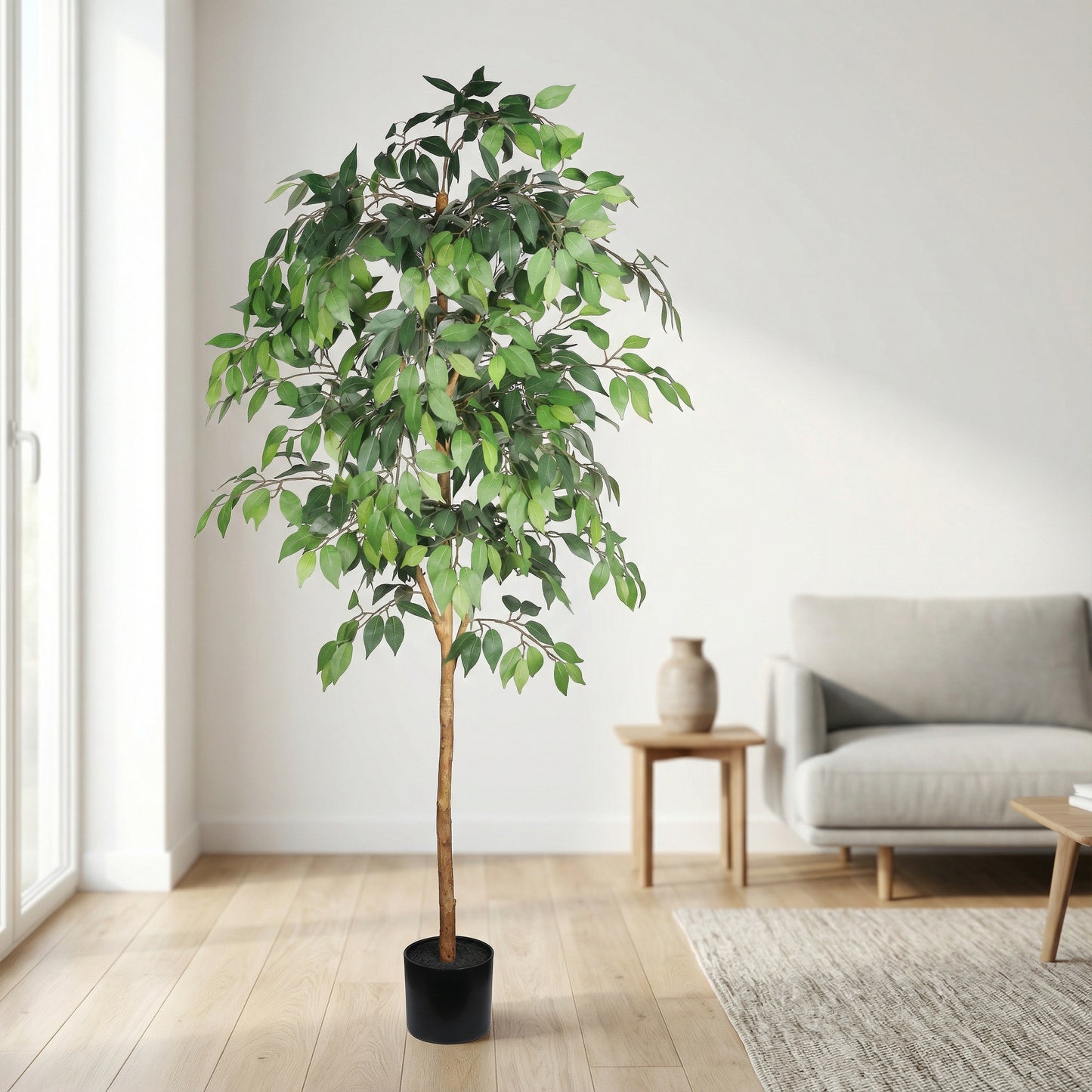 6FT Artificial Ficus Tree with Natural Trunk in Black Plastic Pot for Indoor Home Office Decor, 1pc/set image 1