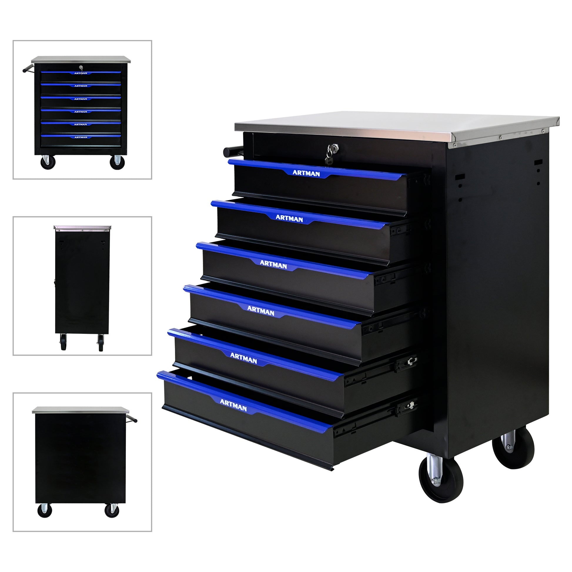 6 DRAWERS MULTIFUNCTIONAL TOOL CART WITH WHEELS-BLACK&BLUE image 6