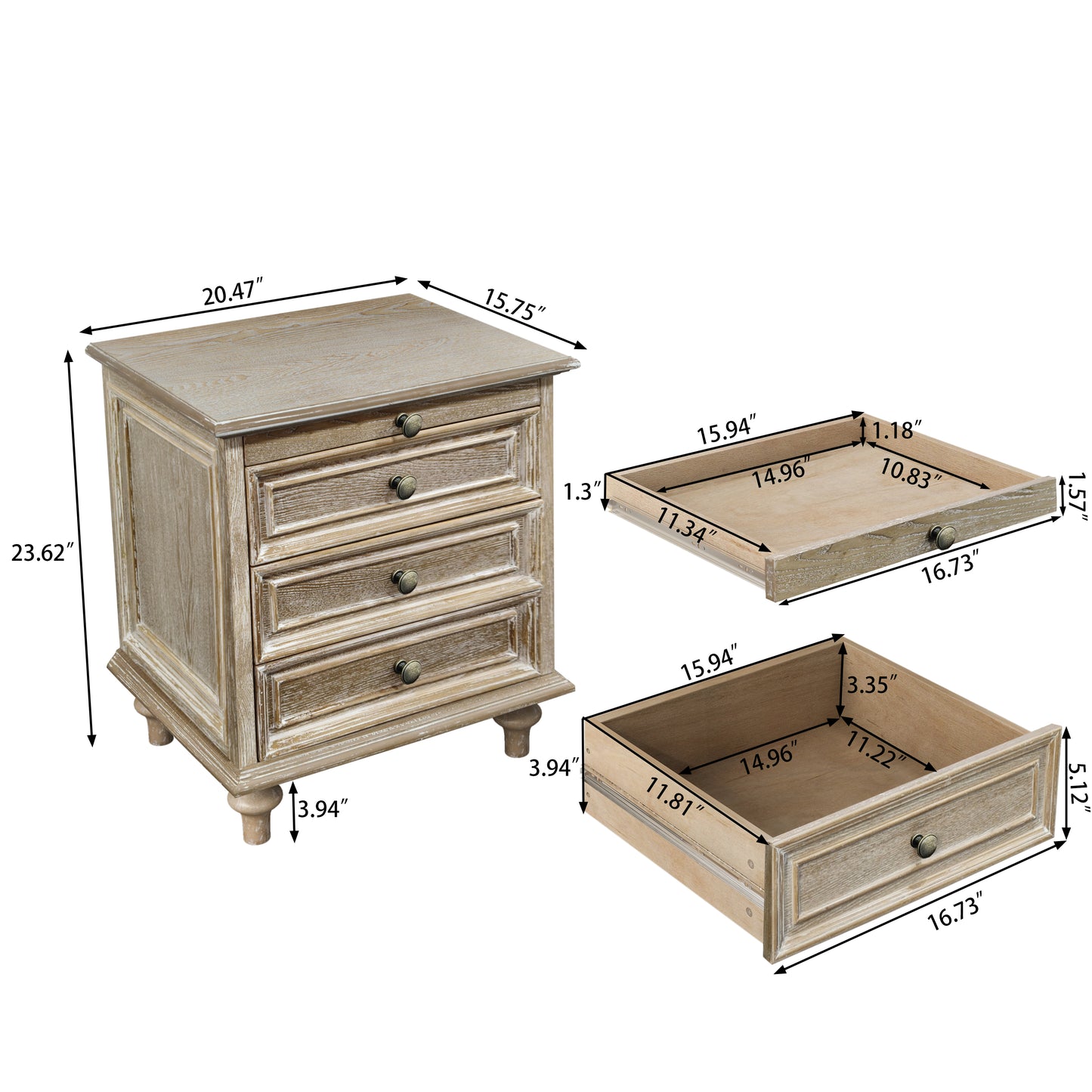 Farmhouse Nightstands with 4 Drawer,Wood Storage End Table with Hidden Pull-Out Shelf, Large Side Table with 4 Solid Wood Feet and Metal Handle,Easy Assembly,Natural image 4
